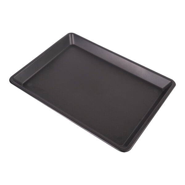 A black rectangular baking tray with a lid on it.