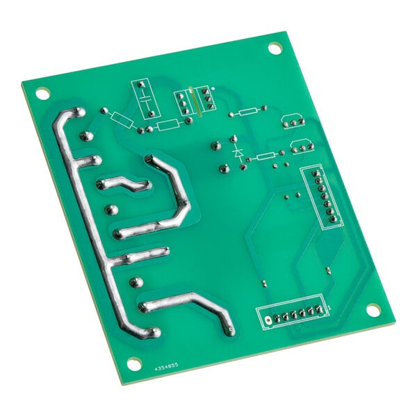 A green power board for a cappuccino or hot chocolate machine with visible soldered connections and circuit traces.