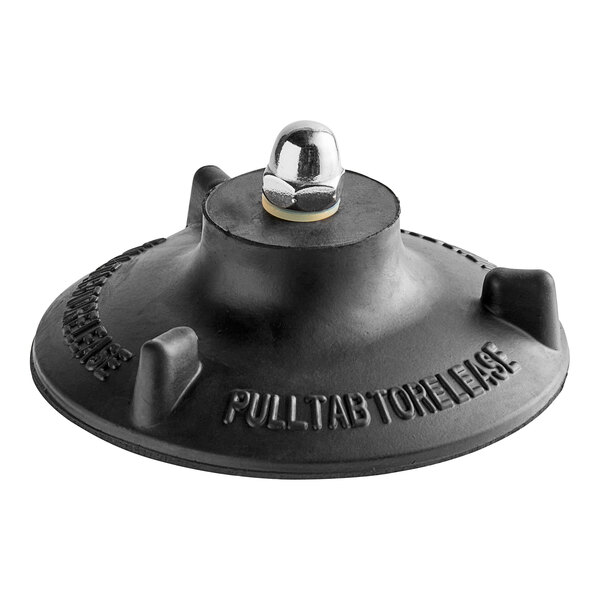 A black plastic Garde suction cup foot with a silver nut on the bottom.