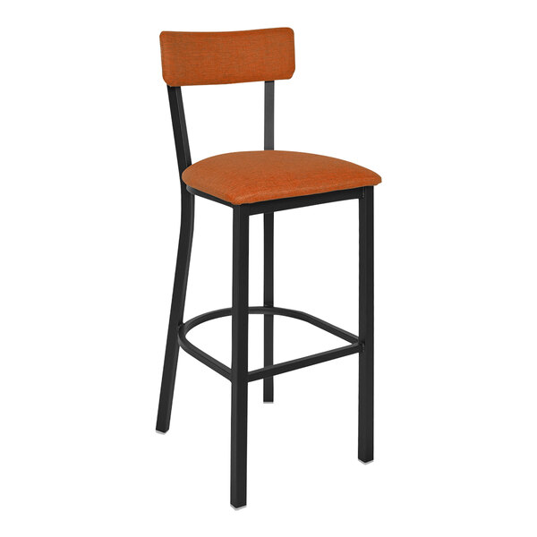 A Bristol black steel barstool with a cushioned seat and back.