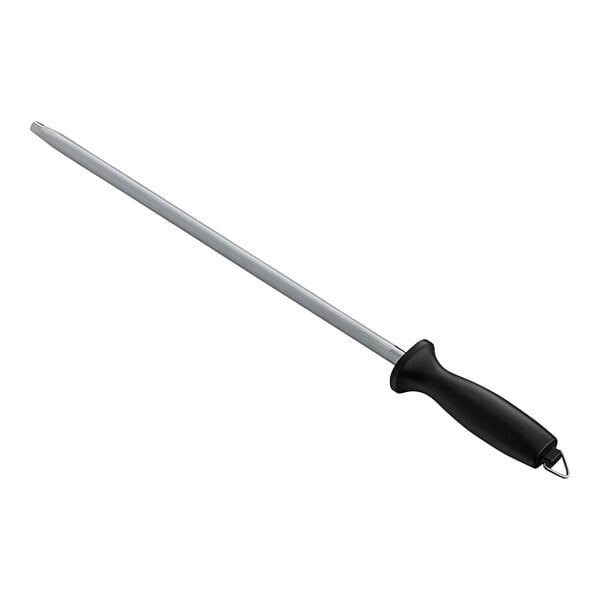 A Choice stainless steel sharpening rod with a black plastic handle.
