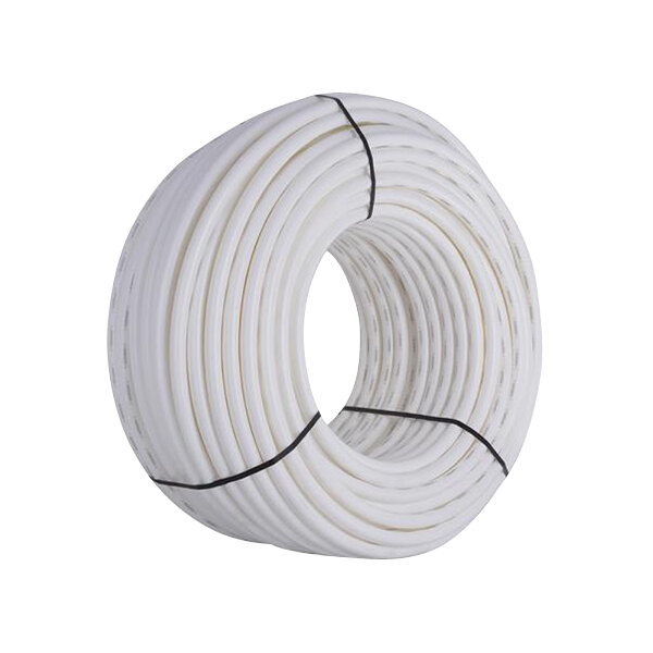 A roll of white SharkBite PEX pipe.