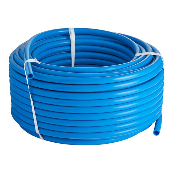 A blue plastic coil of SharkBite PEX tubing.