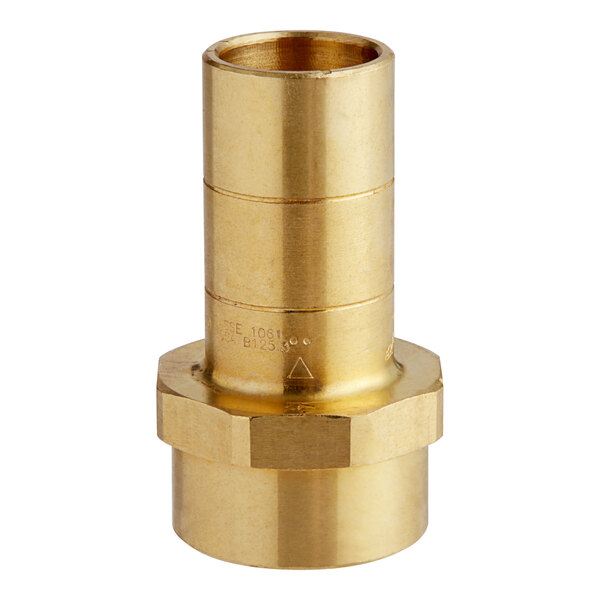 A SharkBite brass threaded adapter with hexagon ends.