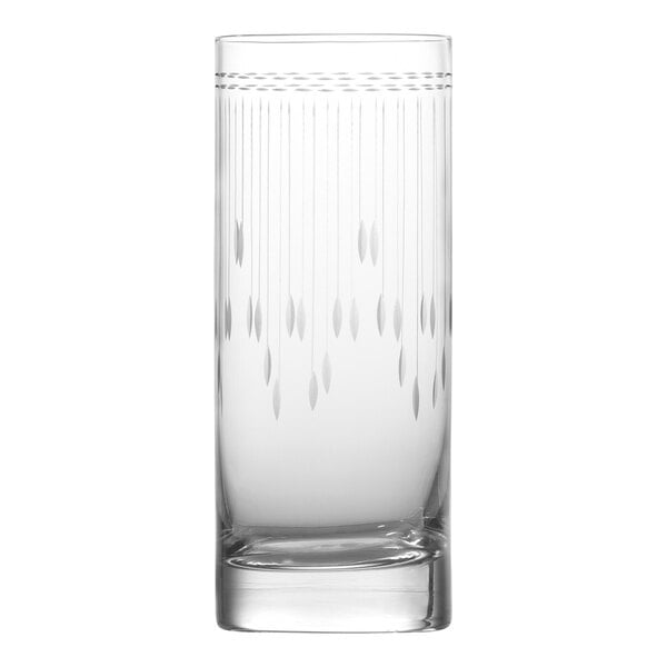 A clear Schott Zwiesel Vanity Collins Glass with a pattern on it.