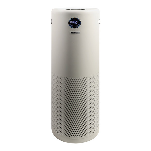 An Ideal Warehouse Jade 2.0 White Stand-Alone Air Purifier with a digital display.