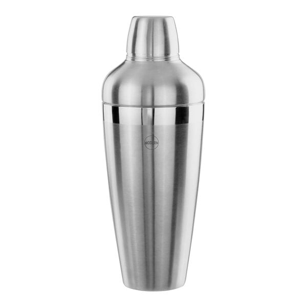 A Steelite International Modern Mixologist stainless steel Boston shaker with a round cap.