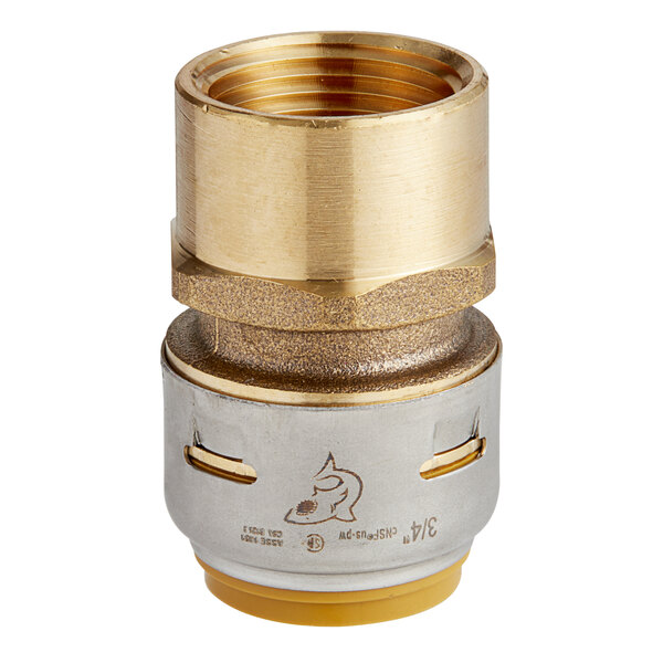 A SharkBite brass push-to-connect FNPT straight adapter.