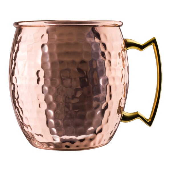 A Steelite International copper Moscow Mule mug with a brass handle.