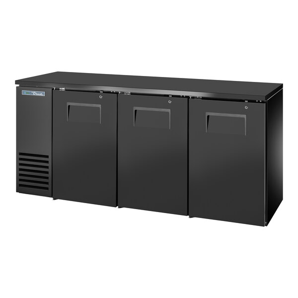 True TBB24-72-3S-Z1-BST-B-1 72 1/8" Black Solid Door Back Bar Refrigerator with Black Sub Top and LED Lighting