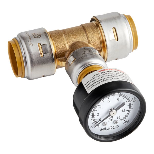 A SharkBite brass pressure gauge tee.