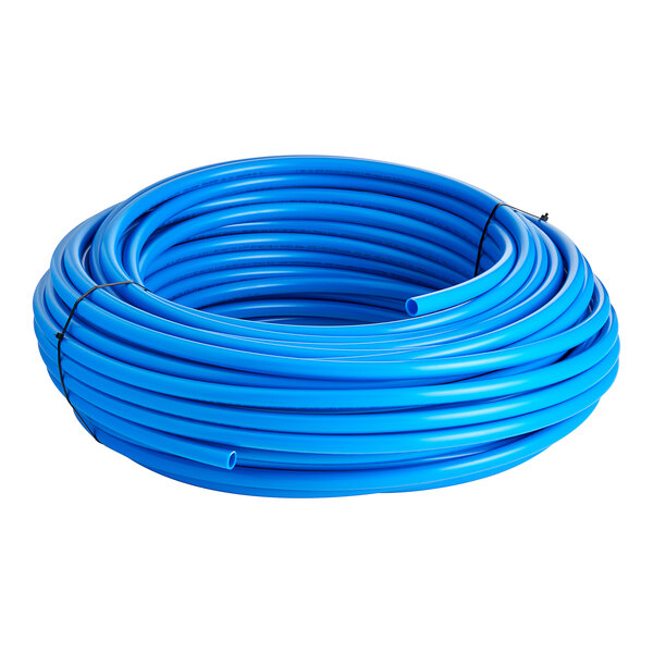 A roll of SharkBite blue PEX-B tubing on a white background.