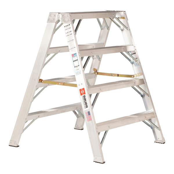 A Bauer aluminum 2-way sawhorse ladder with four steps on a white background.