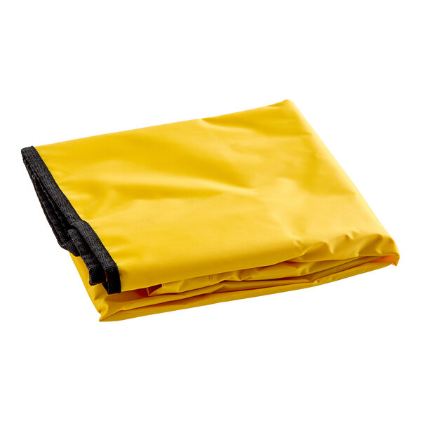 A yellow vinyl bag with black straps for a hotel cart on a white background.