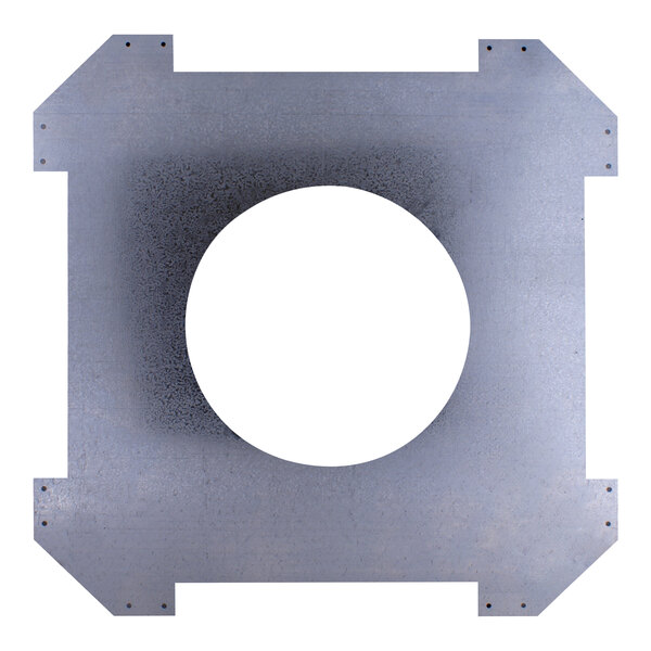 A metal square with a white circle in the center.