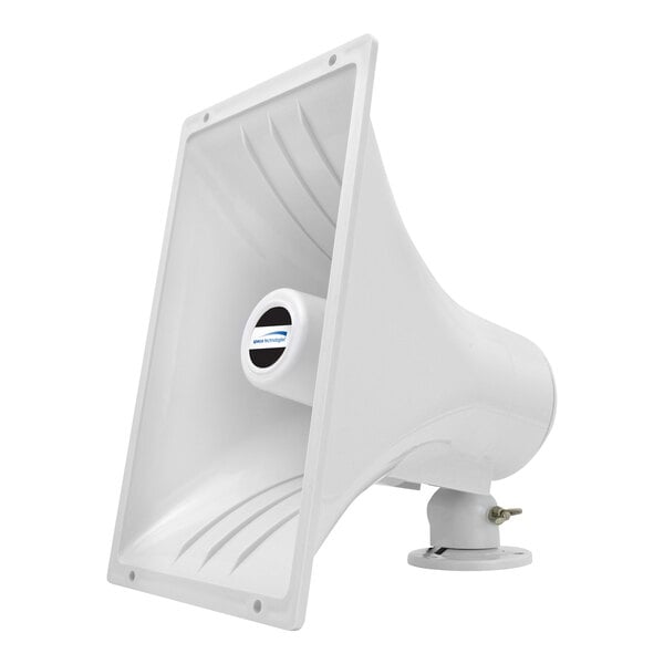 A Speco Technologies white outdoor PA horn speaker with a white cover.