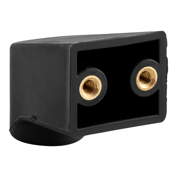 A black plastic Cooking Performance Group handle with two gold screws.