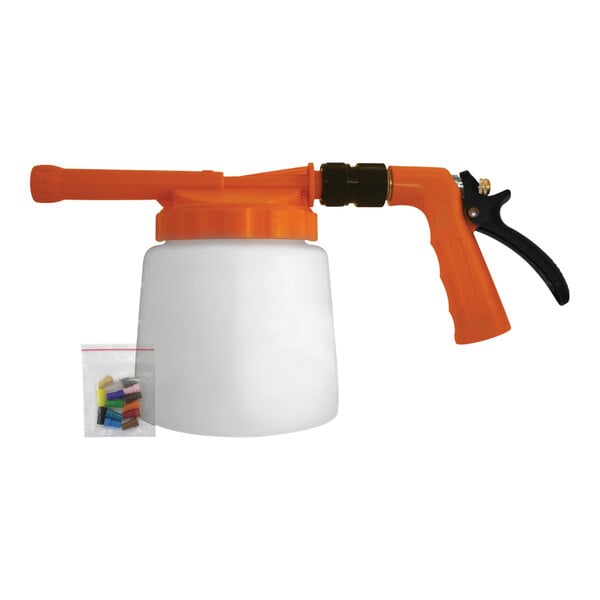 A Sani-Lav handheld sprayer with a plastic handle and lid.