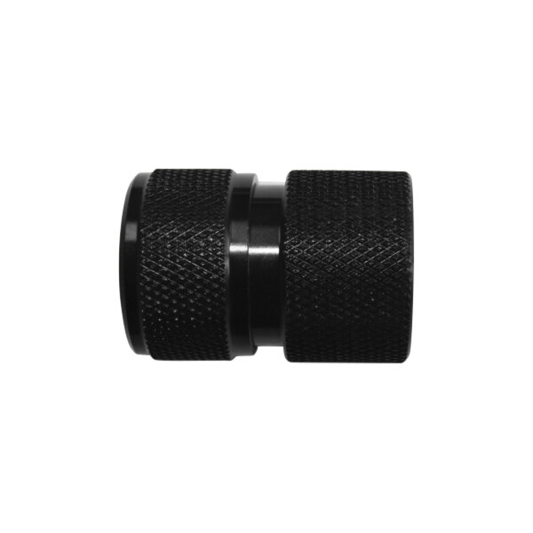 A black metal Sani-Lav quick-disconnect coupler with a textured pattern on the metal.