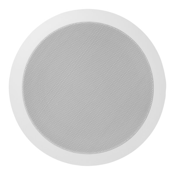 A white round speaker grille with holes.