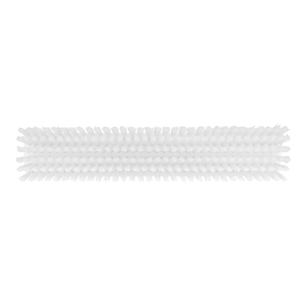 A white Vikan heavy-duty push broom head with soft and stiff bristles.
