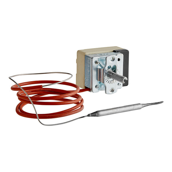 A Cooking Performance Group thermostat with a red cable attached.