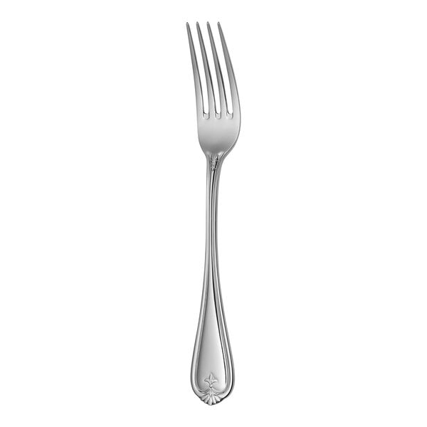 A Sola stainless steel dinner fork with silver handles.