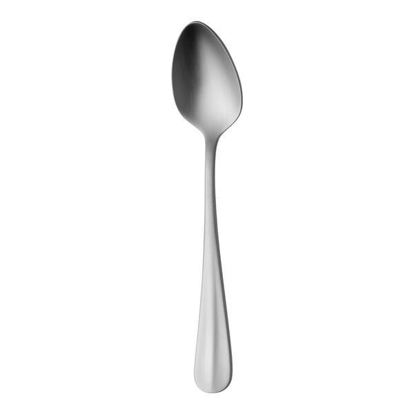 A Sola stainless steel teaspoon with a white handle.