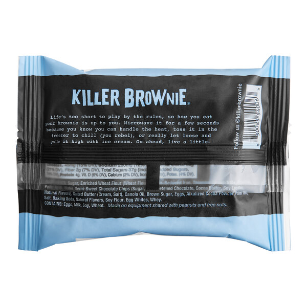 A packaged Killer Brownie brand brookie brownie in a 3.5 oz individually wrapped serving.