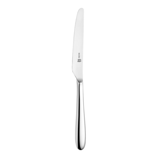 A Sola stainless steel dinner knife with a silver handle.