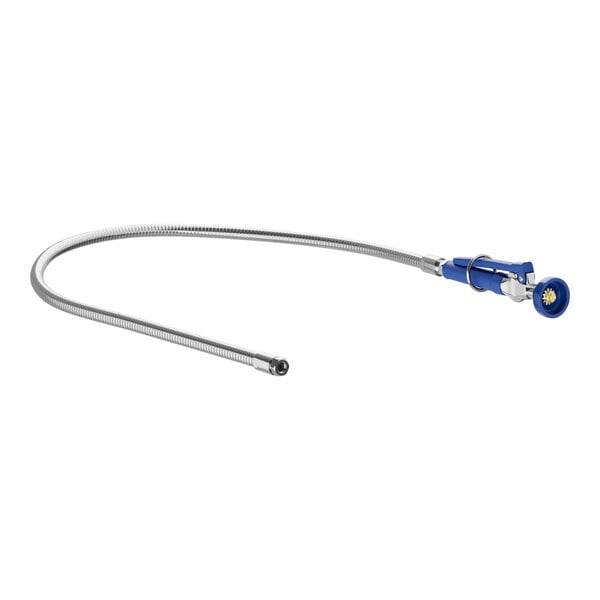 A blue and silver flexible hose with a blue connector.