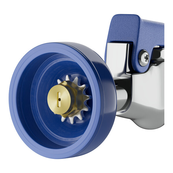 A blue and silver Waterloo pre-rinse hose with a blue knob.