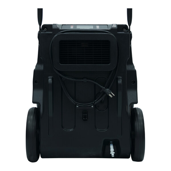 A black XPOWER commercial dehumidifier with wheels.