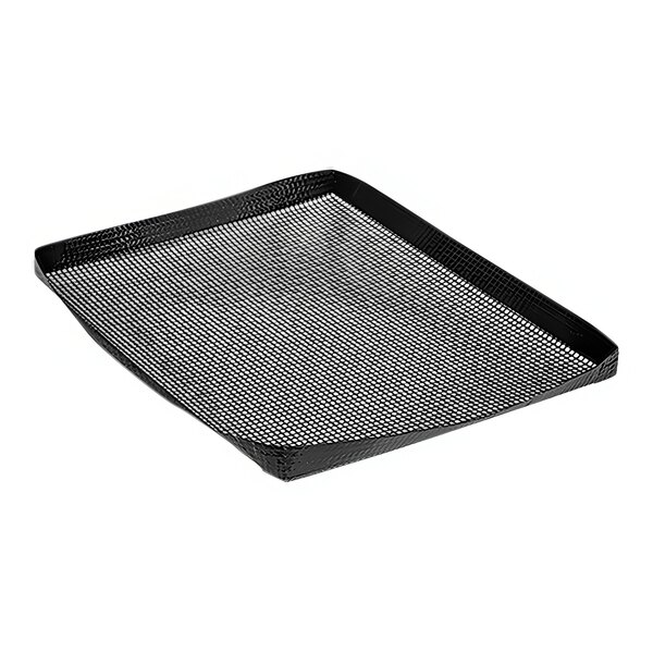 A black square mesh tray with a handle.