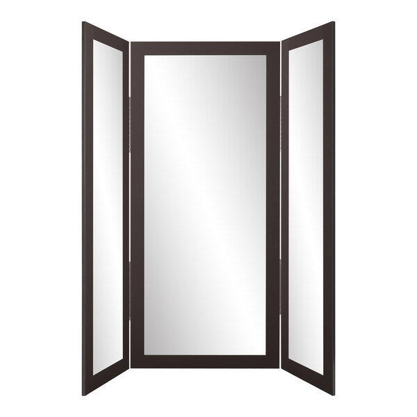 A BrandtWorks trifold dressing mirror with a black frame.