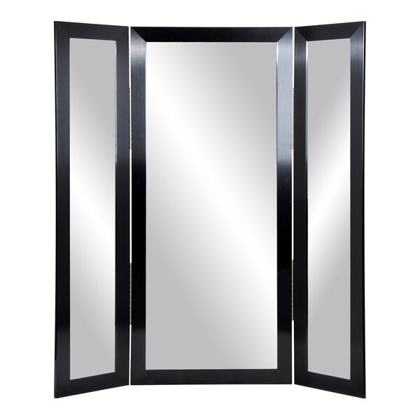 A black rectangular trifold dressing mirror.