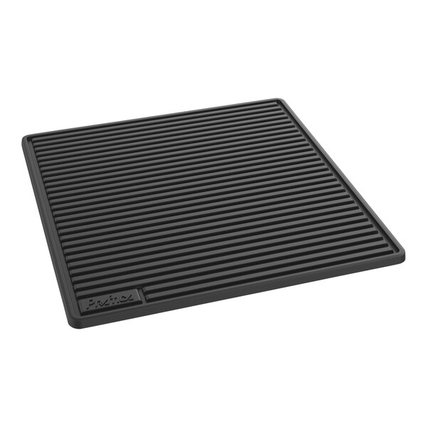 A black square Pratica Speed Grill mat with lines on it.