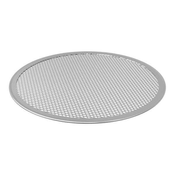 A close-up of a round metal mesh.