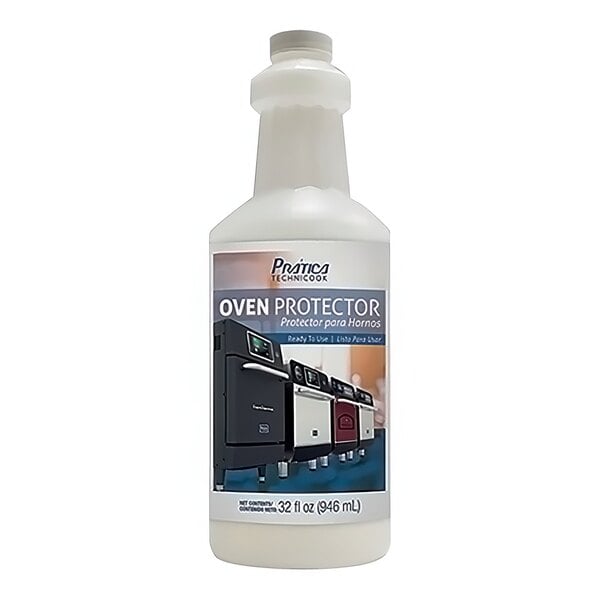 A bottle of Pratica oven protector on a white background.