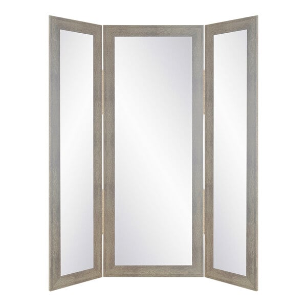 A white rectangular dressing mirror with a wooden frame.