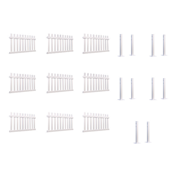 A white Mod-Picket fence with 9 panels and 10 post connectors.