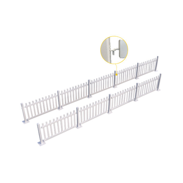 A row of Mod-Picket white picket fences.