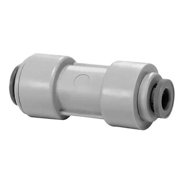 A grey plastic John Guest pipe fitting with nozzles.