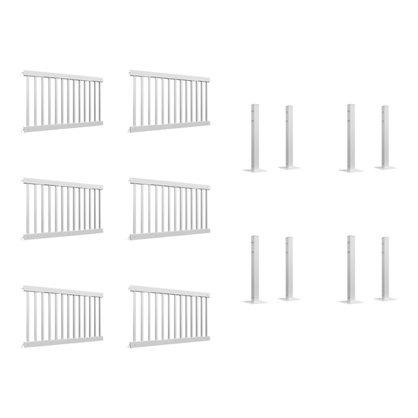 A white traditional fence with 6 panels and 8 post connectors.