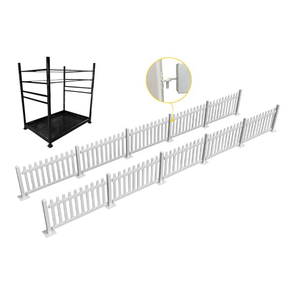 A white Mod-Picket fence with black post connectors on a white background.