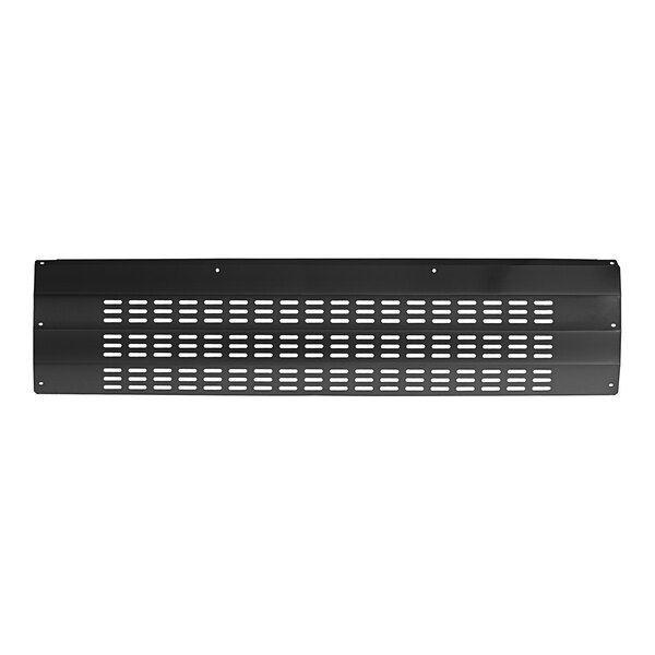A black metal Avantco front grill with holes.