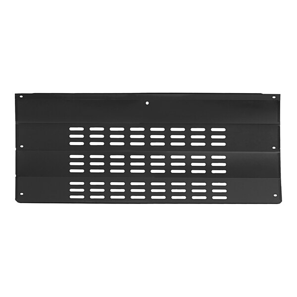 A black metal grille panel with rectangular white holes.