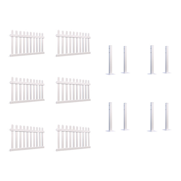 A white Mod-Picket fence with six panels and eight post connectors.