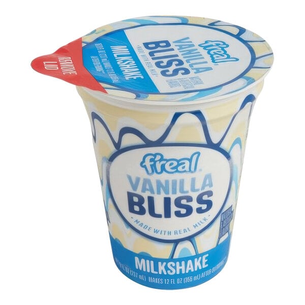 A container of f'real Vanilla Bliss milkshake.