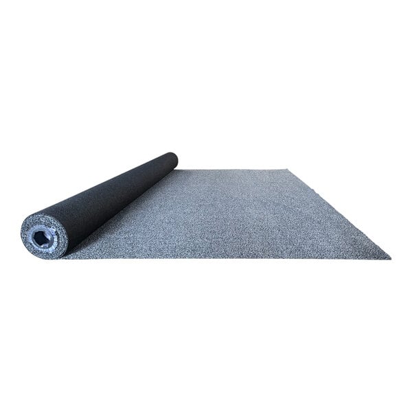 A roll of gray and black carpeting material.